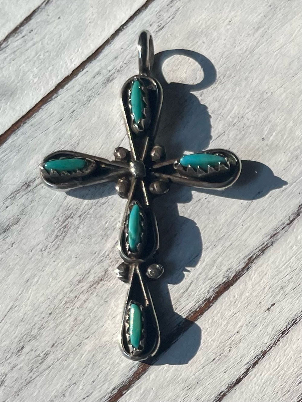 Sterling Silver Turquoise Inlay Cross Pendant